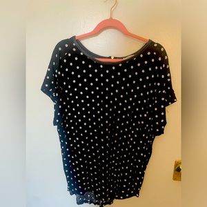 Zara polka dot top with gold zipper detail in the back, size L